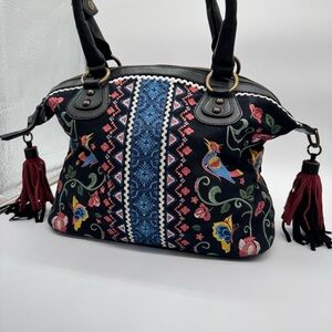 Sharif Hello Gorgeous 3D Embroidered Tassel Bag Andalusian Garden Bird Purse